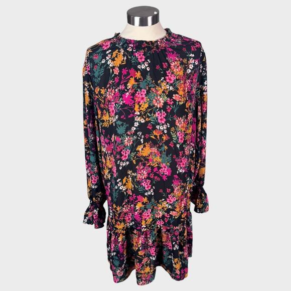 Ophelia Roe Large Floral Dress 100% Polyester Black Pink - Picture 1 of 6